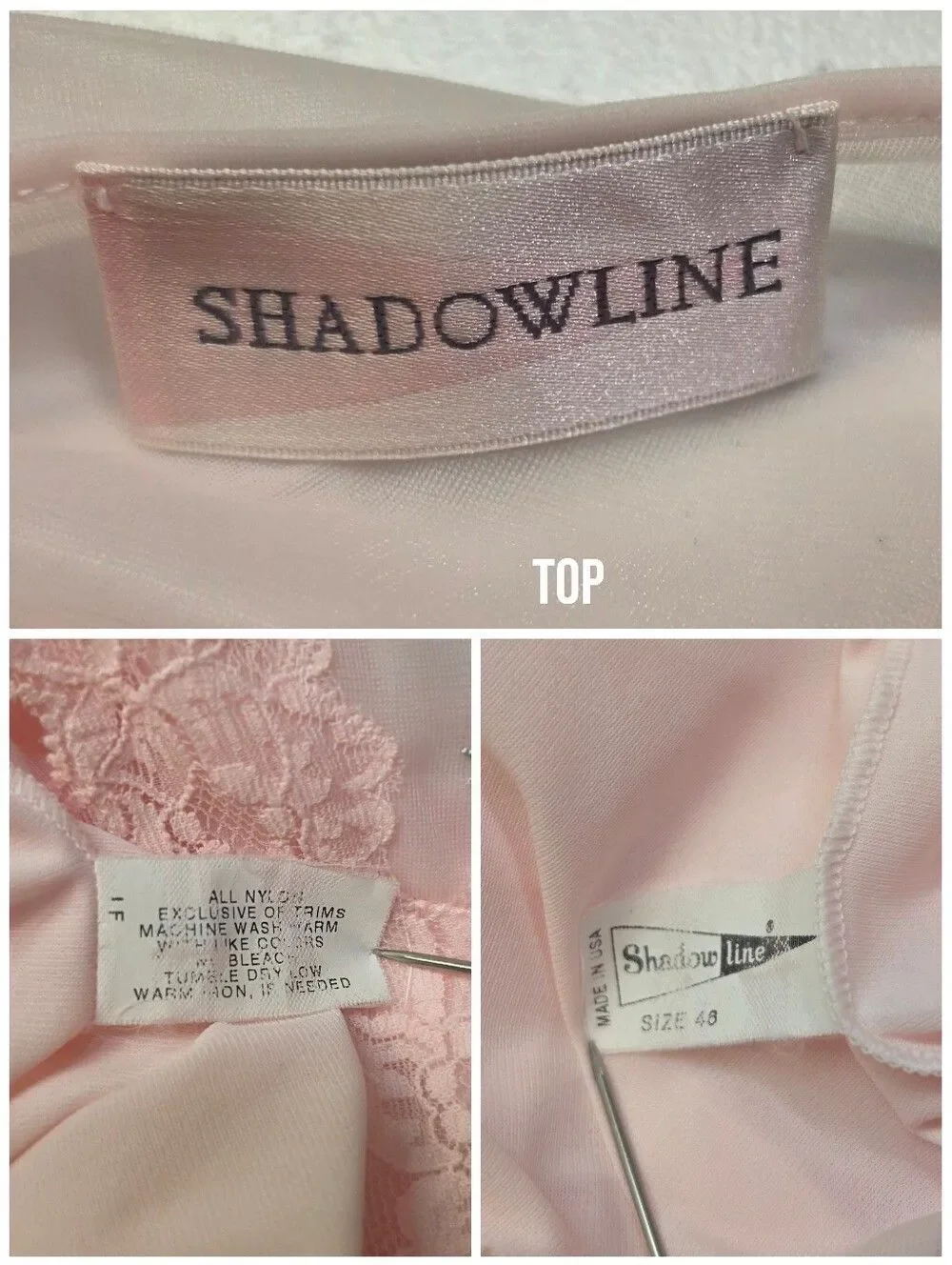 Shadowline Vintage Pink Lace Trim Women's Pajama Set with Matching Robe Nylon
